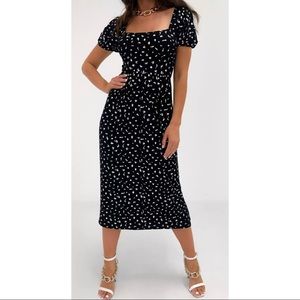Print Tie Back Midi Smock Dress
